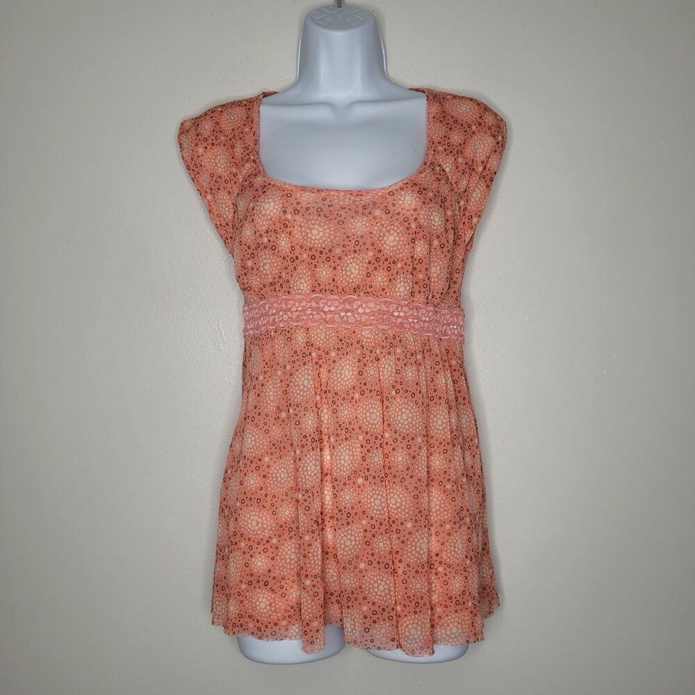 Y2k express orange pink nylon babydoll girlie going out party top size small